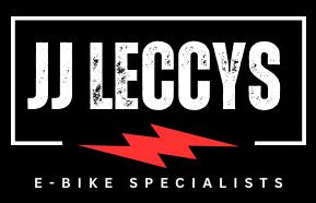 Logo of JJ Leccys E-Bike Specialists on a black background